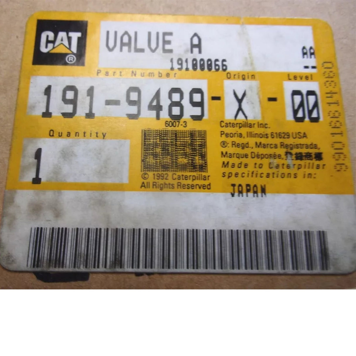 191-9489 Caterpillar Control Valve 303.5 Mini Excavator