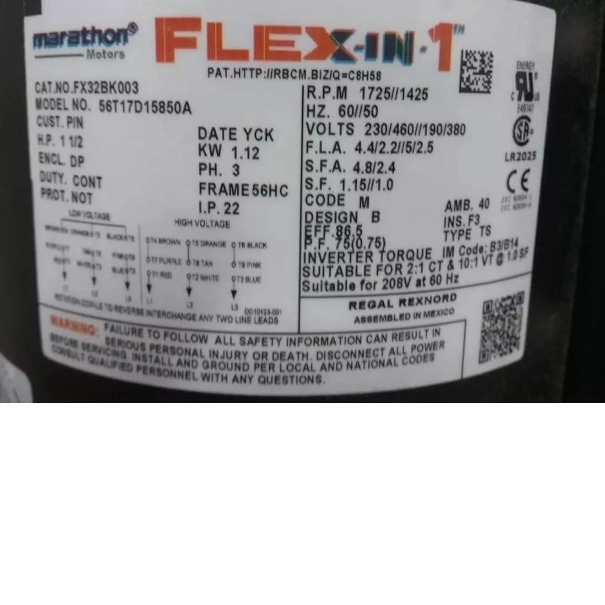 056T17D15850 Marathon Motors General Purpose Motor 1-1/2 HP 1725 RPM 230/460VAC - Truck To Trailer