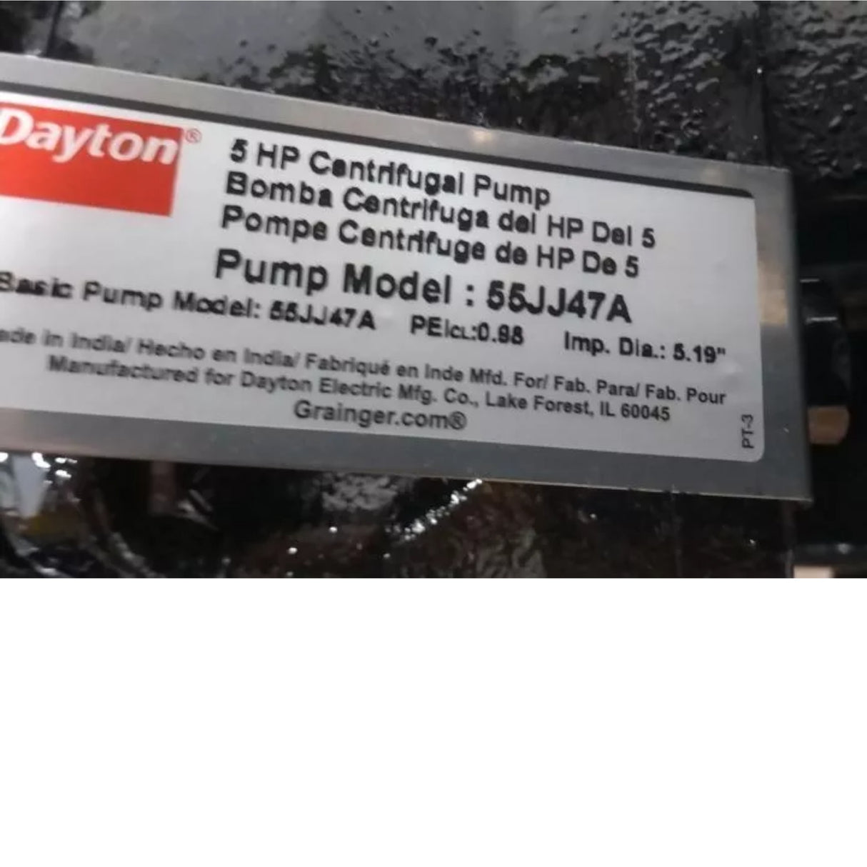 55JJ47 Dayton Head Centrifugal Pump 5 HP 208-240/480VAC 100 Ft Max