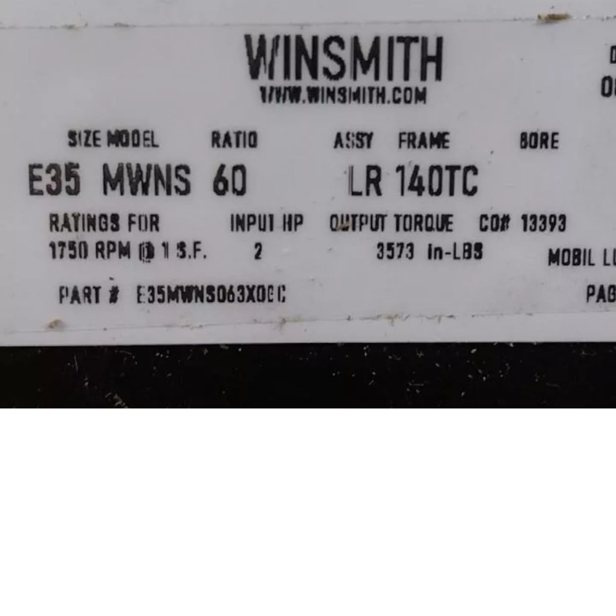 E35MWNS Winsmith Speed Reducer 60:1 140TC 2 Max Input HP 29 Max Output RPM