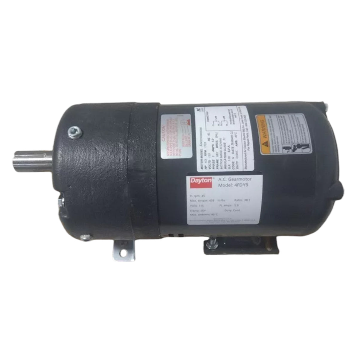 4FDY9 Dayton AC Gearmotor 1/3 Input HP 45 RPM 115VAC Split-Phase