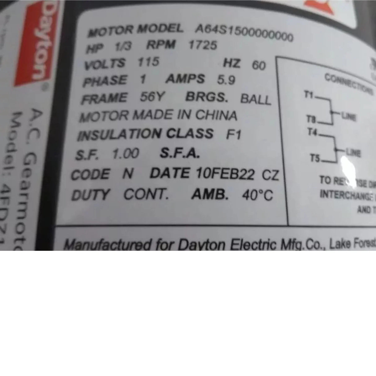 4FDZ1 Dayton AC Gearmotor - Truck To Trailer