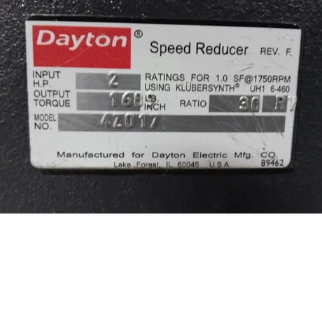 4Z017 Dayton C-Face Speed Reducer - Truck To Trailer