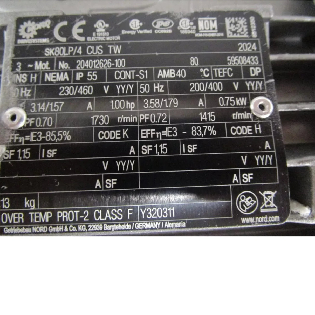 SK80LP/4 Nord CUSTW Motor 1HP 1730RPM - Truck To Trailer