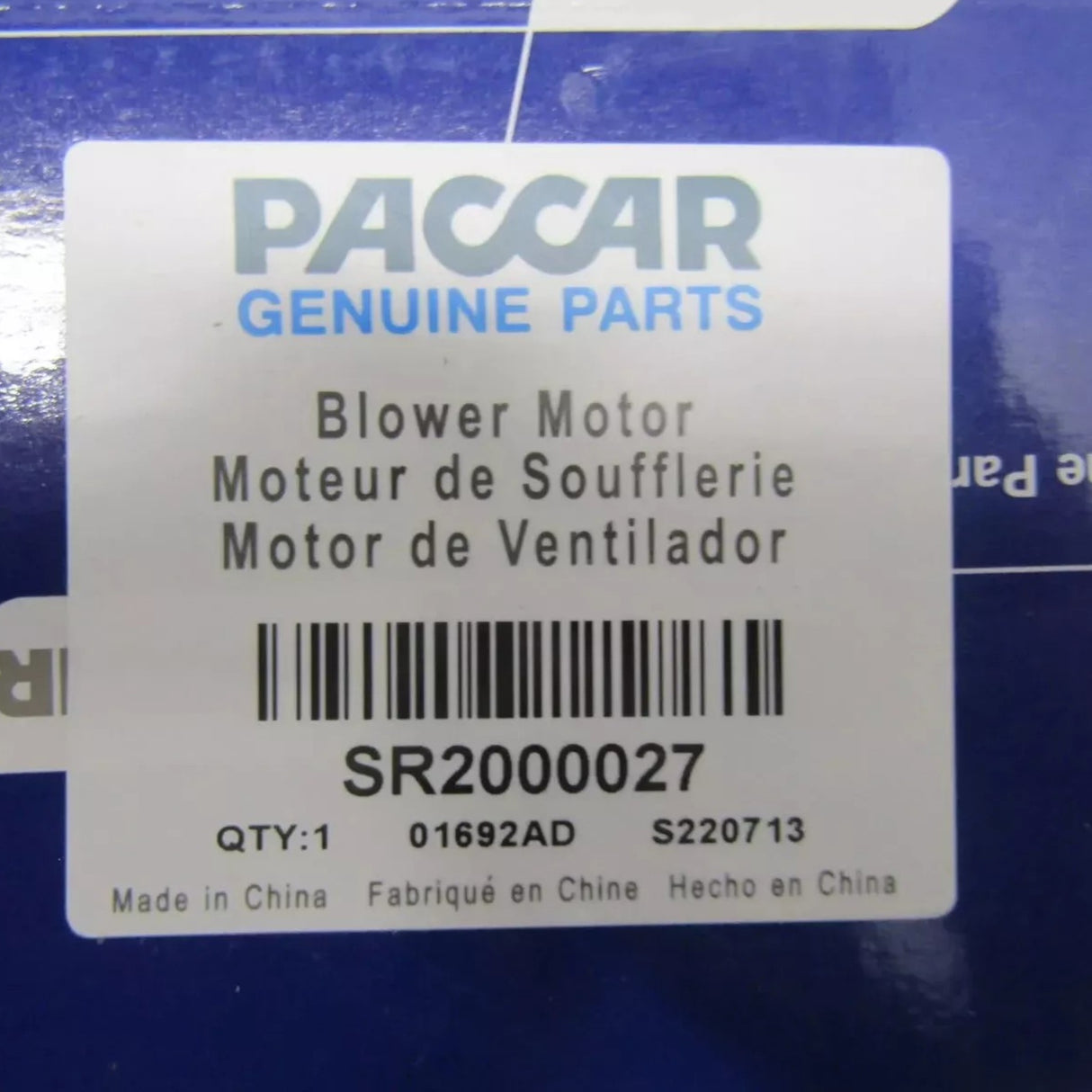 SR2000027 Genuine Paccar Blower Motor