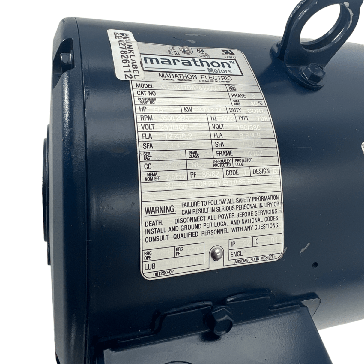 XVE182TTDW16308AAM Genuine Marathon Electric Motor 230/460V 3Phase - Truck To Trailer