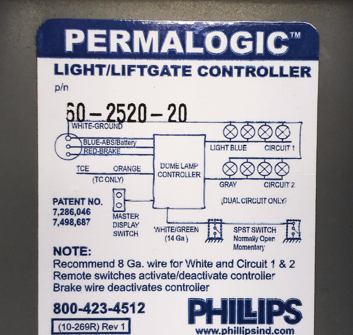 60-2520-20 Phillips® Permalogic Single Circuit Nosebox Dome Lamp Controller - Truck To Trailer