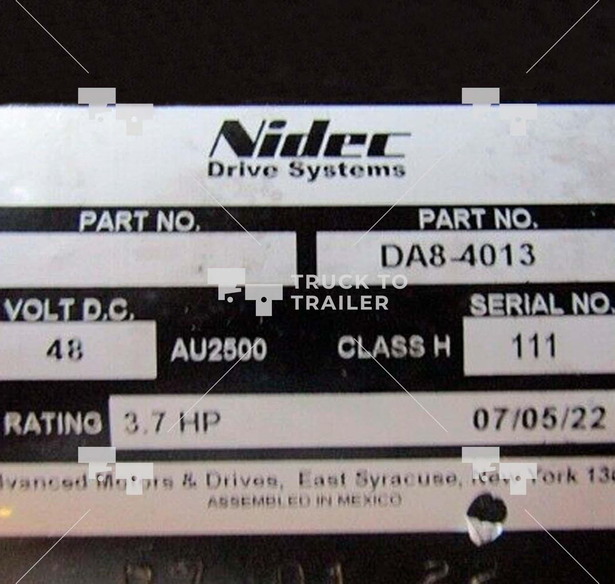 Da8-4013 Oem Nidec Drive Systems Electric Motor 48 Volt /3.7 Hp - Truck To Trailer